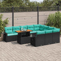 11-tlg. Garten-Sofagarnitur mit Kissen Schwarz Poly Rattan