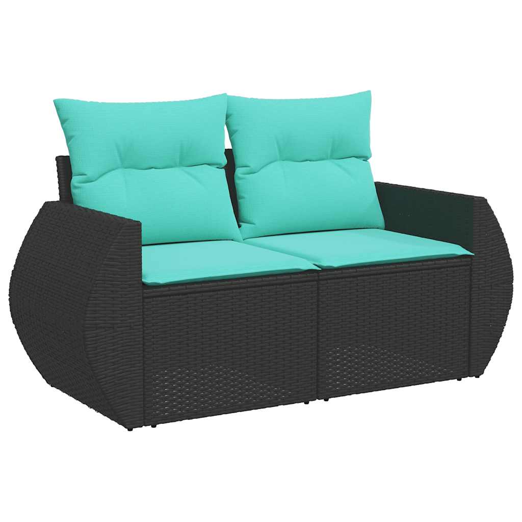 7-tlg. Garten-Sofagarnitur mit Kissen Schwarz Poly Rattan
