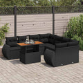 9-tlg. Garten-Sofagarnitur mit Kissen Schwarz Poly Rattan