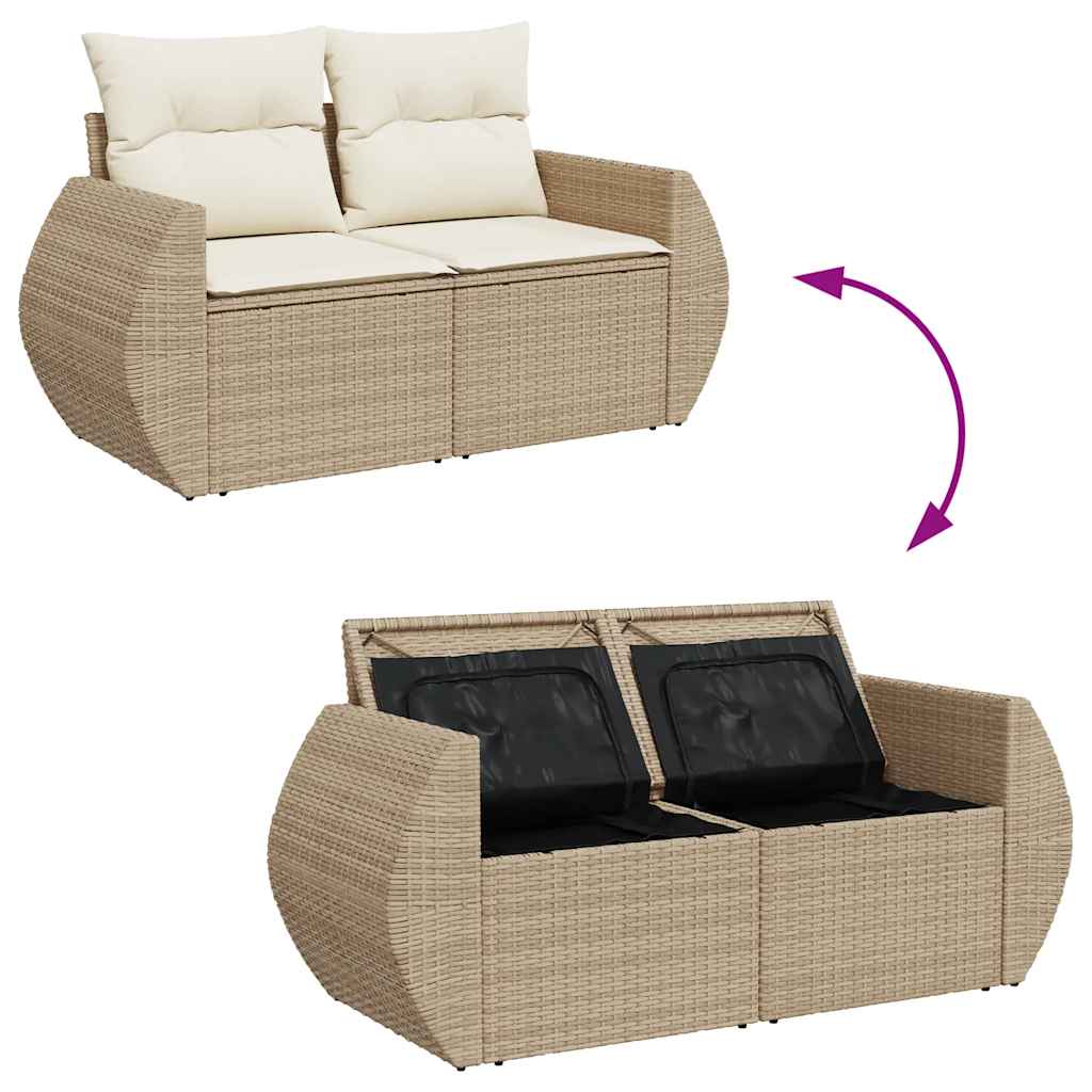 5-tlg. Garten-Sofagarnitur mit Kissen Beige Poly Rattan