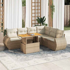 7-tlg. Garten-Sofagarnitur mit Kissen Beige Poly Rattan