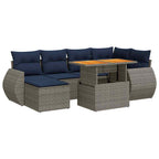 7-tlg. Garten-Sofagarnitur mit Kissen Grau Poly Rattan