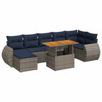 8-tlg. Garten-Sofagarnitur mit Kissen Grau Poly Rattan
