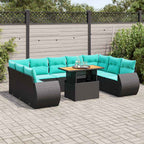 10-tlg. Garten-Sofagarnitur mit Kissen Schwarz Poly Rattan
