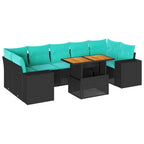 8-tlg. Garten-Sofagarnitur mit Kissen Schwarz Poly Rattan