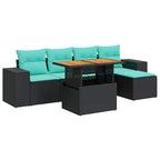 6-tlg. Garten-Sofagarnitur mit Kissen Schwarz Poly Rattan
