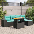 6-tlg. Garten-Sofagarnitur mit Kissen Schwarz Poly Rattan
