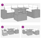 6-tlg. Garten-Sofagarnitur mit Kissen Grau Poly Rattan
