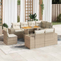 9-tlg. Garten-Sofagarnitur mit Kissen Beige Poly Rattan