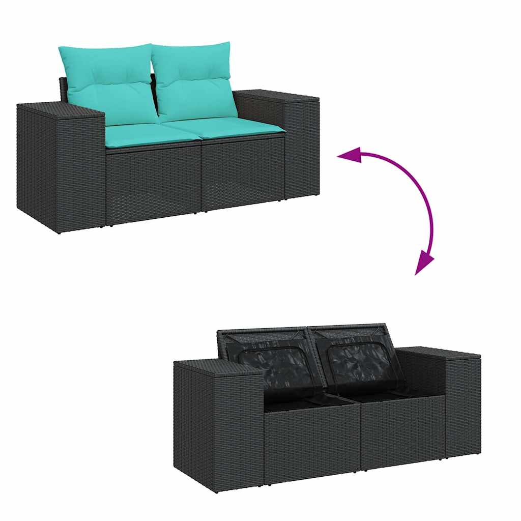 8-tlg. Garten-Sofagarnitur mit Kissen Schwarz Poly Rattan