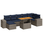 8-tlg. Garten-Sofagarnitur mit Kissen Grau Poly Rattan