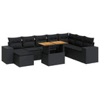 9-tlg. Garten-Sofagarnitur mit Kissen Schwarz Poly Rattan