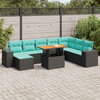 9-tlg. Garten-Sofagarnitur mit Kissen Schwarz Poly Rattan