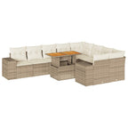 10-tlg. Garten-Sofagarnitur mit Kissen Beige Poly Rattan Akazie