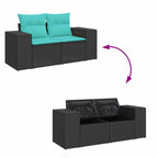 11-tlg. Garten-Sofagarnitur mit Kissen Schwarz Poly Rattan