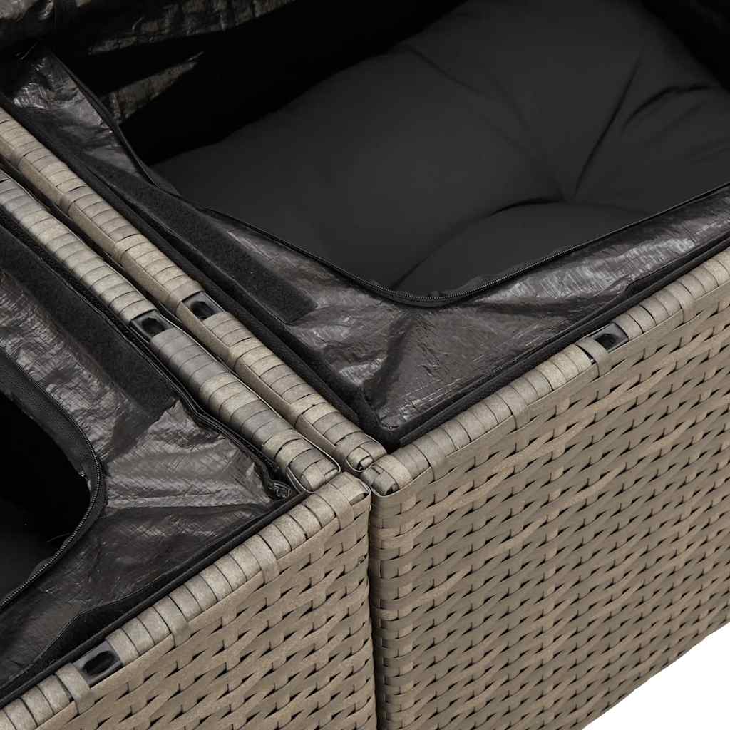 5-tlg. Garten-Sofagarnitur mit Kissen Grau Poly Rattan Akazie