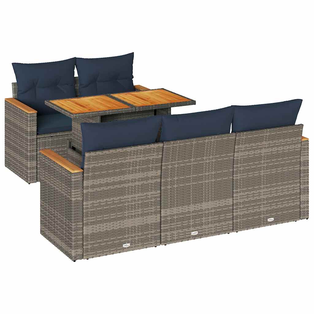 6-tlg. Garten-Sofagarnitur mit Kissen Grau Poly Rattan