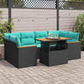 7-tlg. Garten-Sofagarnitur mit Kissen Schwarz Poly Rattan