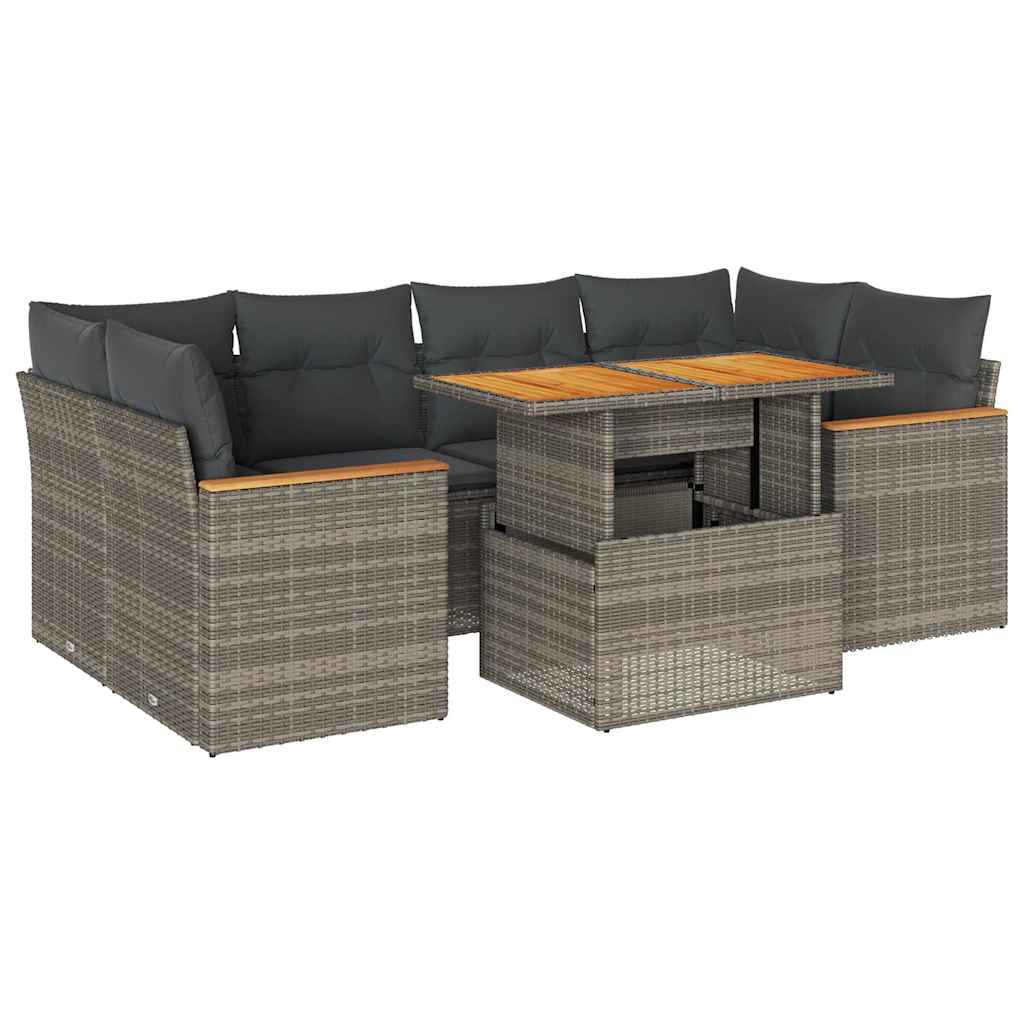 6-tlg. Garten-Sofagarnitur mit Kissen Grau Poly Rattan Akazie