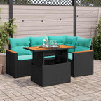 5-tlg. Garten-Sofagarnitur mit Kissen Schwarz Poly Rattan