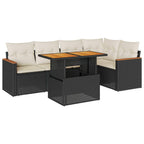 6-tlg. Garten-Sofagarnitur mit Kissen Schwarz Poly Rattan