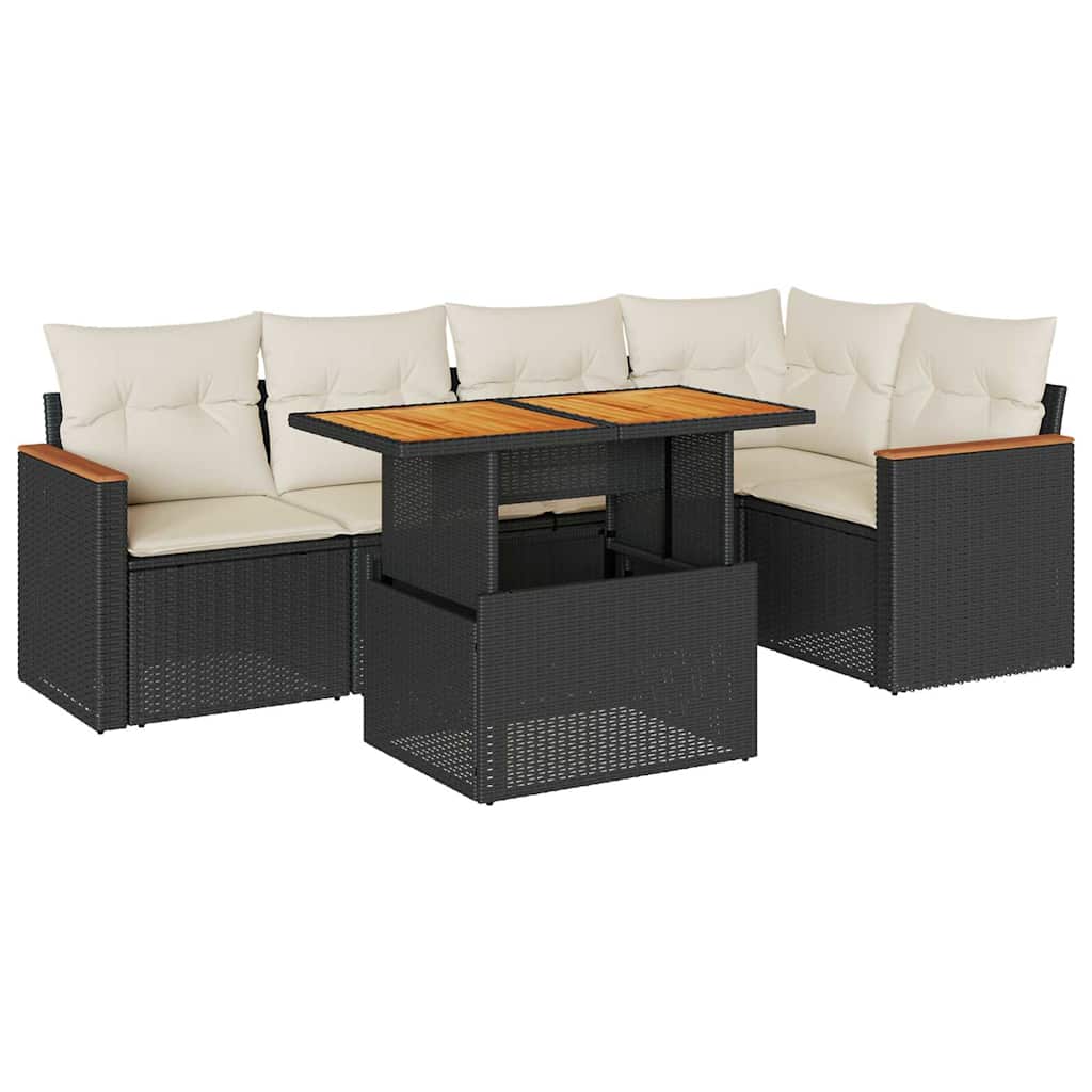 6-tlg. Garten-Sofagarnitur mit Kissen Schwarz Poly Rattan