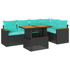 6-tlg. Garten-Sofagarnitur mit Kissen Schwarz Poly Rattan