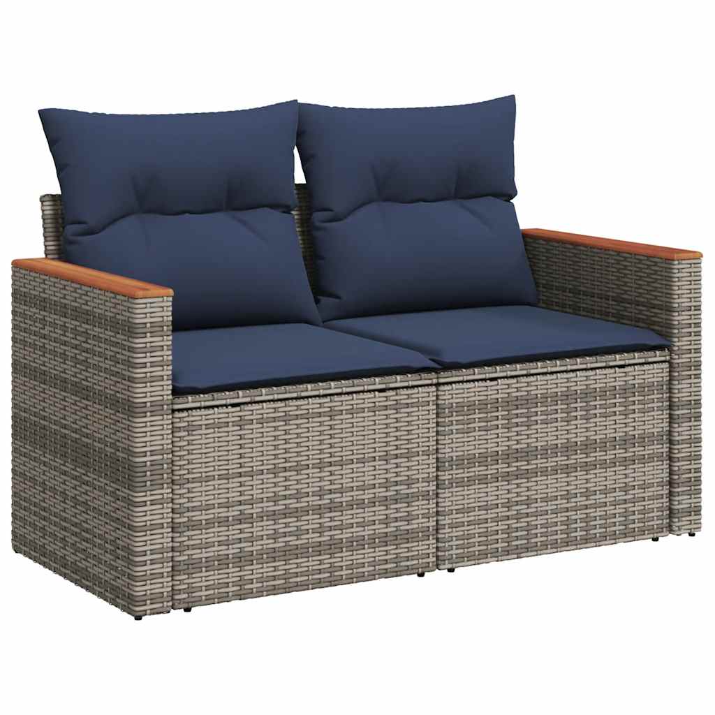 6-tlg. Garten-Sofagarnitur mit Kissen Grau Poly Rattan