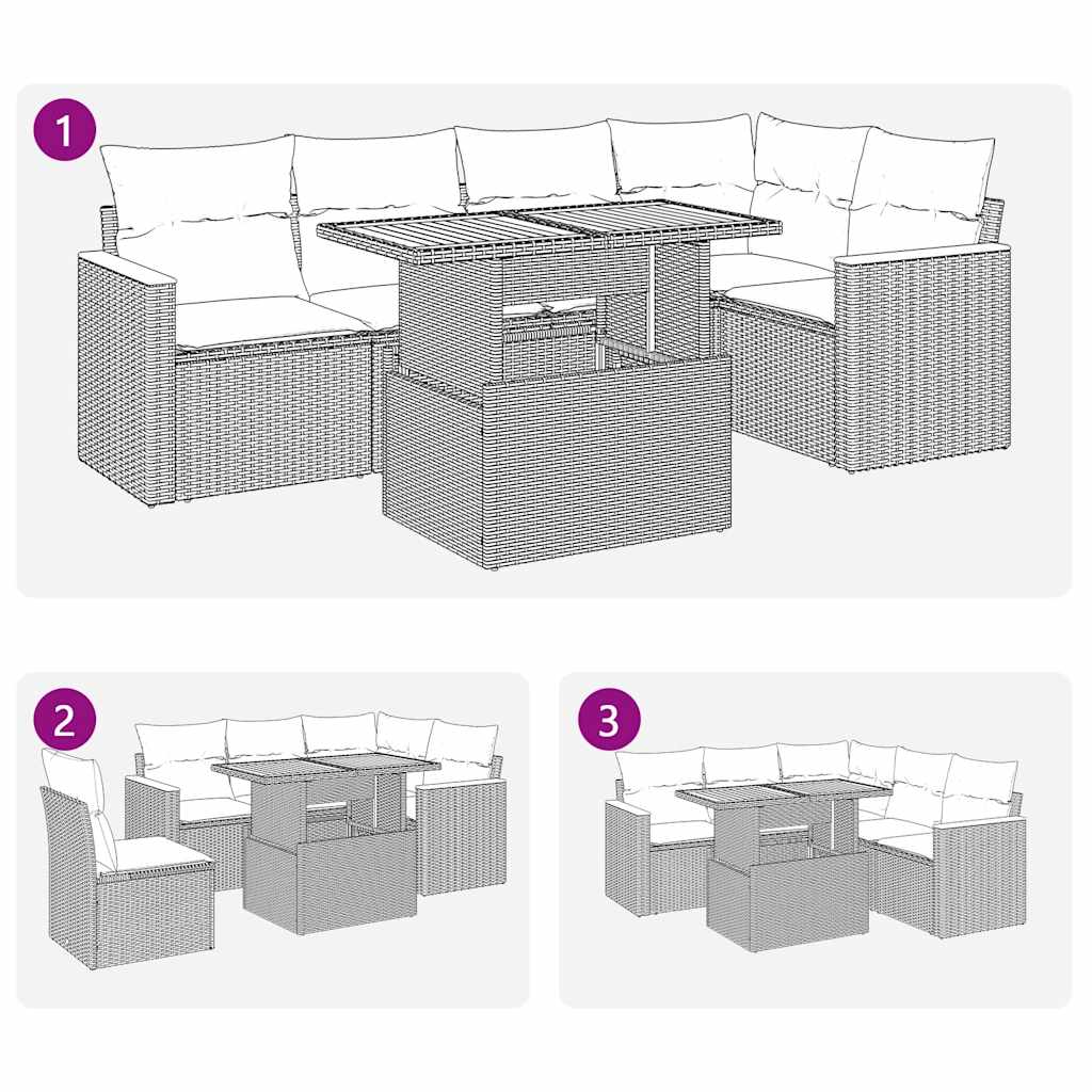 6-tlg. Garten-Sofagarnitur mit Kissen Grau Poly Rattan