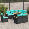 9-tlg. Garten-Sofagarnitur mit Kissen Schwarz Poly Rattan