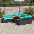 11-tlg. Garten-Sofagarnitur mit Kissen Schwarz Poly Rattan