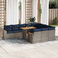 11-tlg. Garten-Sofagarnitur mit Kissen Grau Poly Rattan