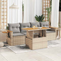5-tlg. Garten-Sofagarnitur mit Kissen Beige Poly Rattan Akazie