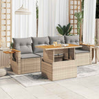 5-tlg. Garten-Sofagarnitur mit Kissen Beige Poly Rattan Akazie
