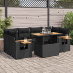 7-tlg. Garten-Sofagarnitur mit Kissen Schwarz Poly Rattan