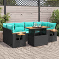 7-tlg. Garten-Sofagarnitur mit Kissen Schwarz Poly Rattan