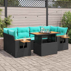 7-tlg. Garten-Sofagarnitur mit Kissen Schwarz Poly Rattan