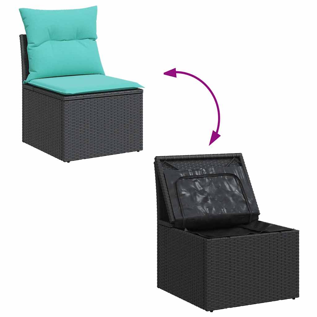 8-tlg. Garten-Sofagarnitur mit Kissen Schwarz Poly Rattan