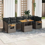 8-tlg. Garten-Sofagarnitur mit Kissen Grau Poly Rattan Akazie