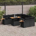 9-tlg. Garten-Sofagarnitur mit Kissen Schwarz Poly Rattan