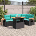 6-tlg. Garten-Sofagarnitur mit Kissen Schwarz Poly Rattan