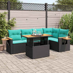 6-tlg. Garten-Sofagarnitur mit Kissen Schwarz Poly Rattan