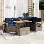 6-tlg. Garten-Sofagarnitur mit Kissen Grau Poly Rattan Akazie