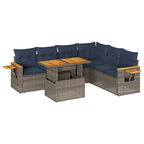 7-tlg. Garten-Sofagarnitur mit Kissen Grau Poly Rattan Akazie