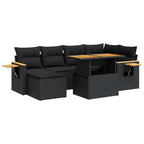 7-tlg. Garten-Sofagarnitur mit Kissen Schwarz Poly Rattan