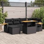 7-tlg. Garten-Sofagarnitur mit Kissen Schwarz Poly Rattan