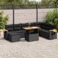 9-tlg. Garten-Sofagarnitur mit Kissen Schwarz Poly Rattan