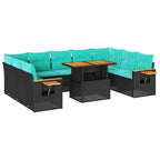 10-tlg. Garten-Sofagarnitur mit Kissen Schwarz Poly Rattan