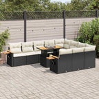 11-tlg. Garten-Sofagarnitur mit Kissen Schwarz Poly Rattan