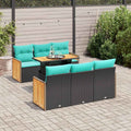 7-tlg. Garten-Sofagarnitur mit Kissen Schwarz Poly Rattan